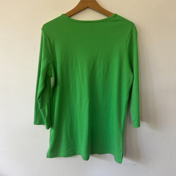 Quacker Factory Long Sleeve Top Womens Small Green Rhinestones Round Neck - Picture 6 of 6